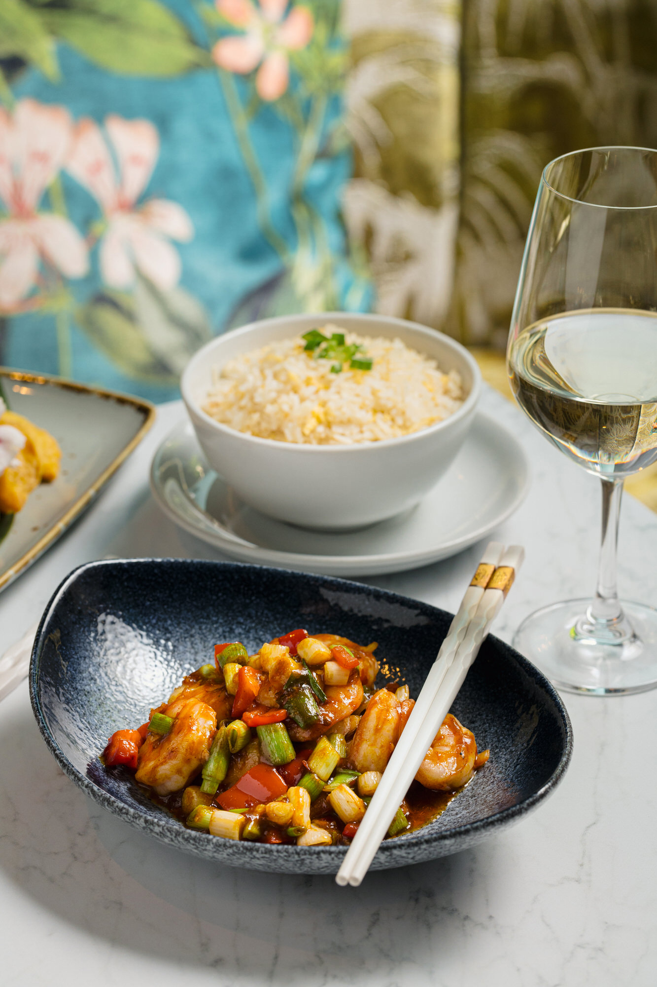 A food photography portfolio image of an upmarket Chinese meal in Glasgow, Scotland.